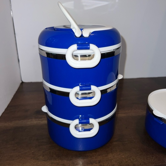 WW Weight Watchers Blue Lunch Tote Box Bento Style Set Stackable Containers - Picture 3 of 6